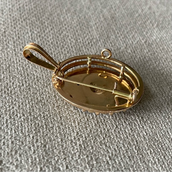 💙Antique💙14K Solid Gold Lace Blue Flower Pin Enamel Brooch Pendant - Picture 7 of 10